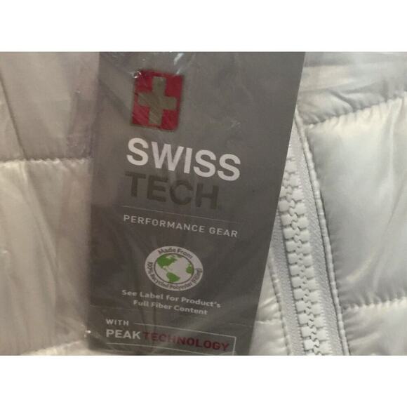 Swiss Tech Womens Hooded Mid Length Puffer Jacket Soft Light gray XS NWT - Picture 5 of 8
